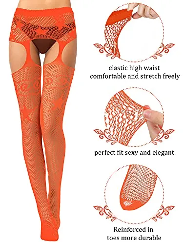 6 Pairs Women Fishnet Thigh High Stockings Tights Suspender