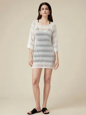 Amoretu 100% Lyocell Tencel Boat Neck Crochet Dress