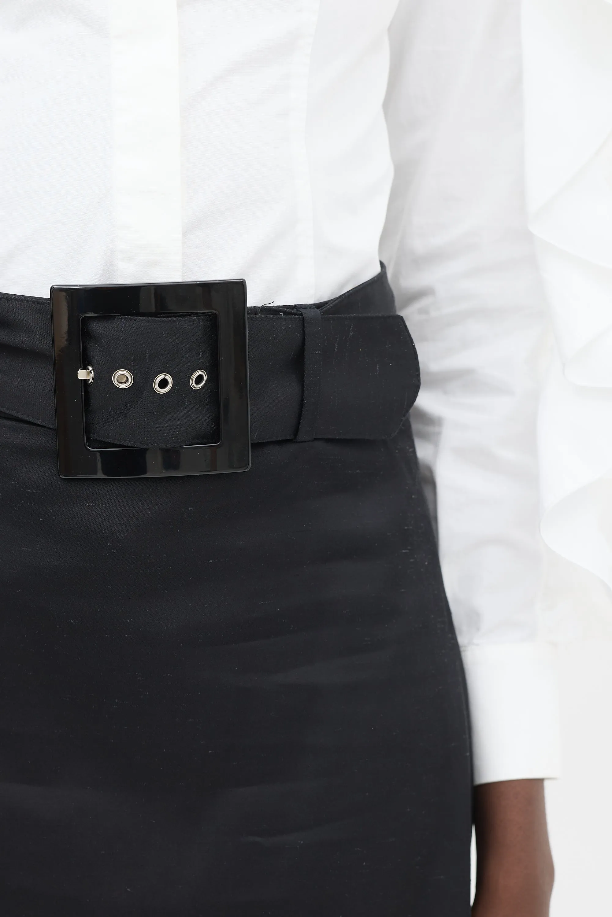 Black Pleated Bow Back Midi Skirt