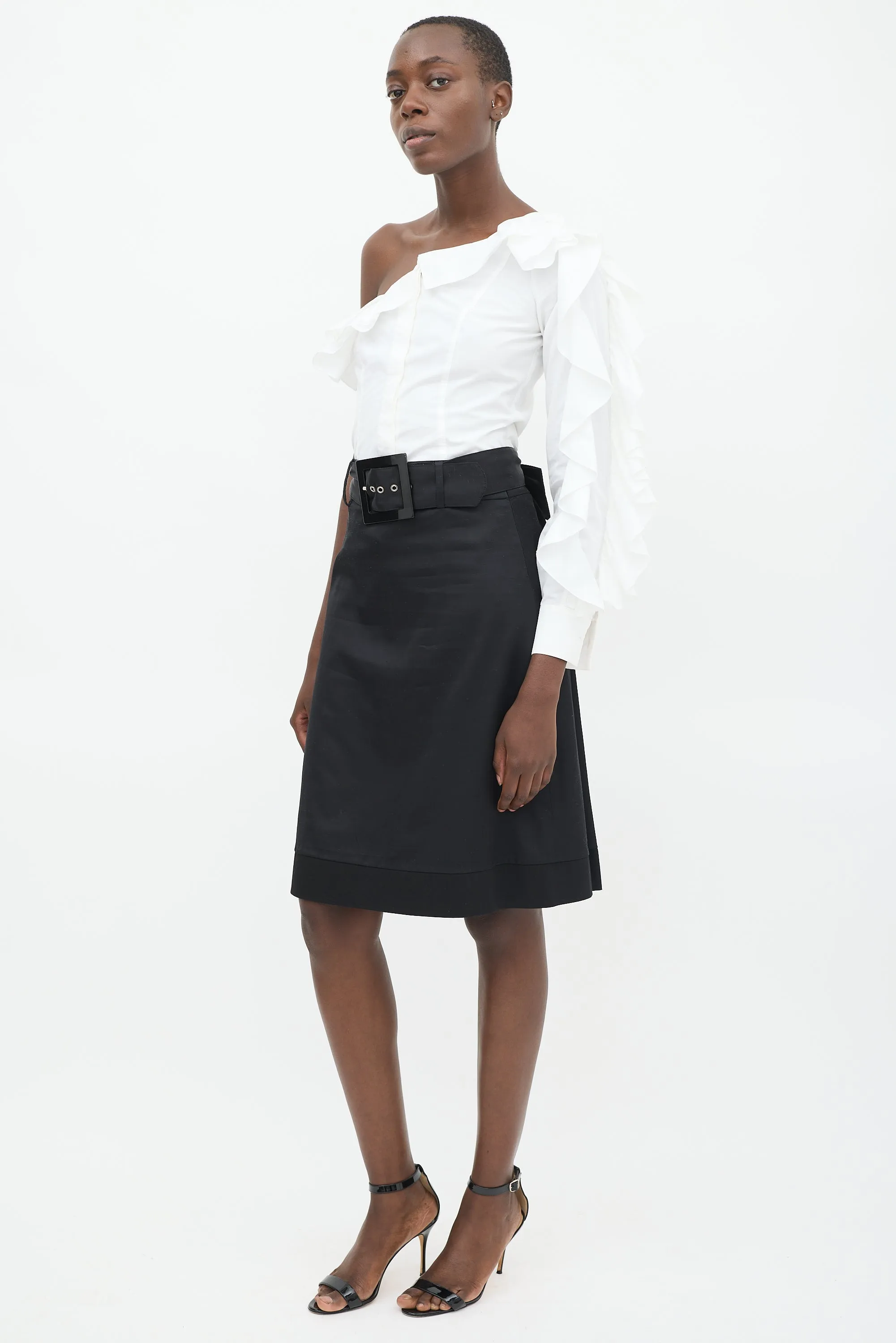 Black Pleated Bow Back Midi Skirt