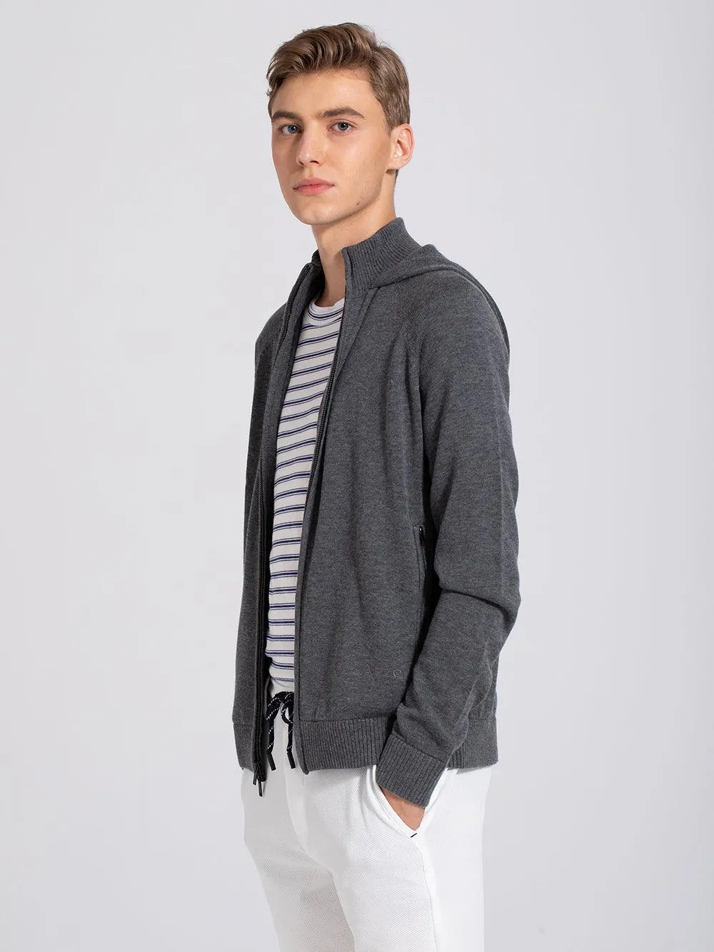 Eco Innovative Hoodie Sweater in Charcoal Grey 拉鍊連帽針織毛衣 (花灰色)
