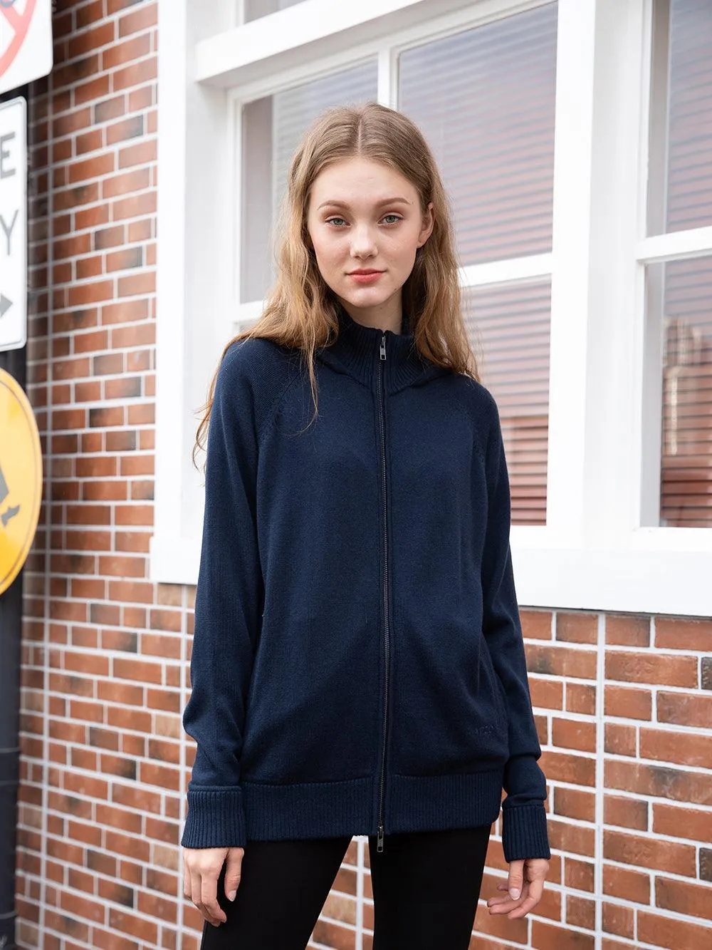 Eco Innovative Hoodie Sweater in Dark Navy 拉鍊連帽針織毛衣 (深藍色)