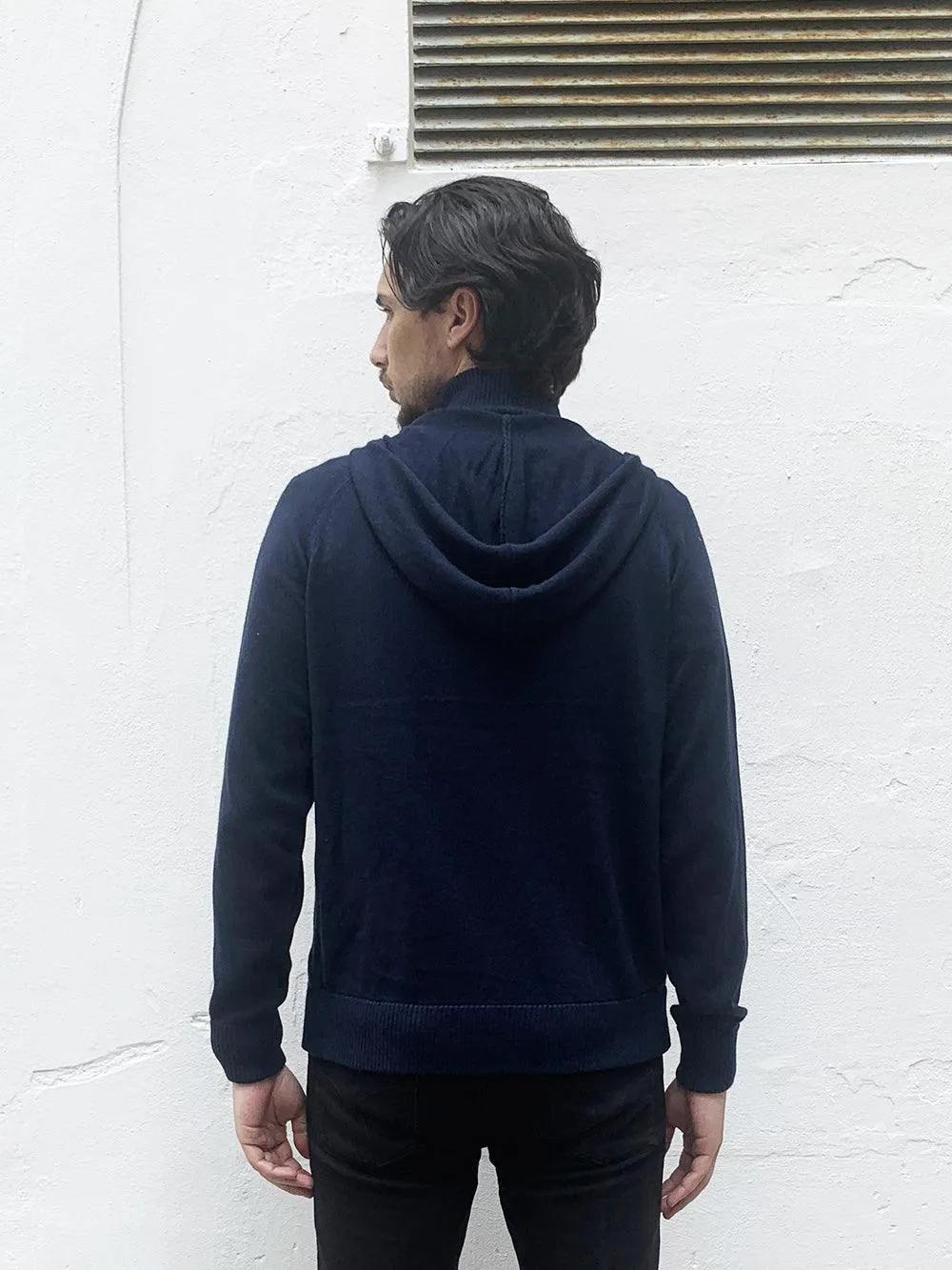 Eco Innovative Hoodie Sweater in Dark Navy 拉鍊連帽針織毛衣 (深藍色)