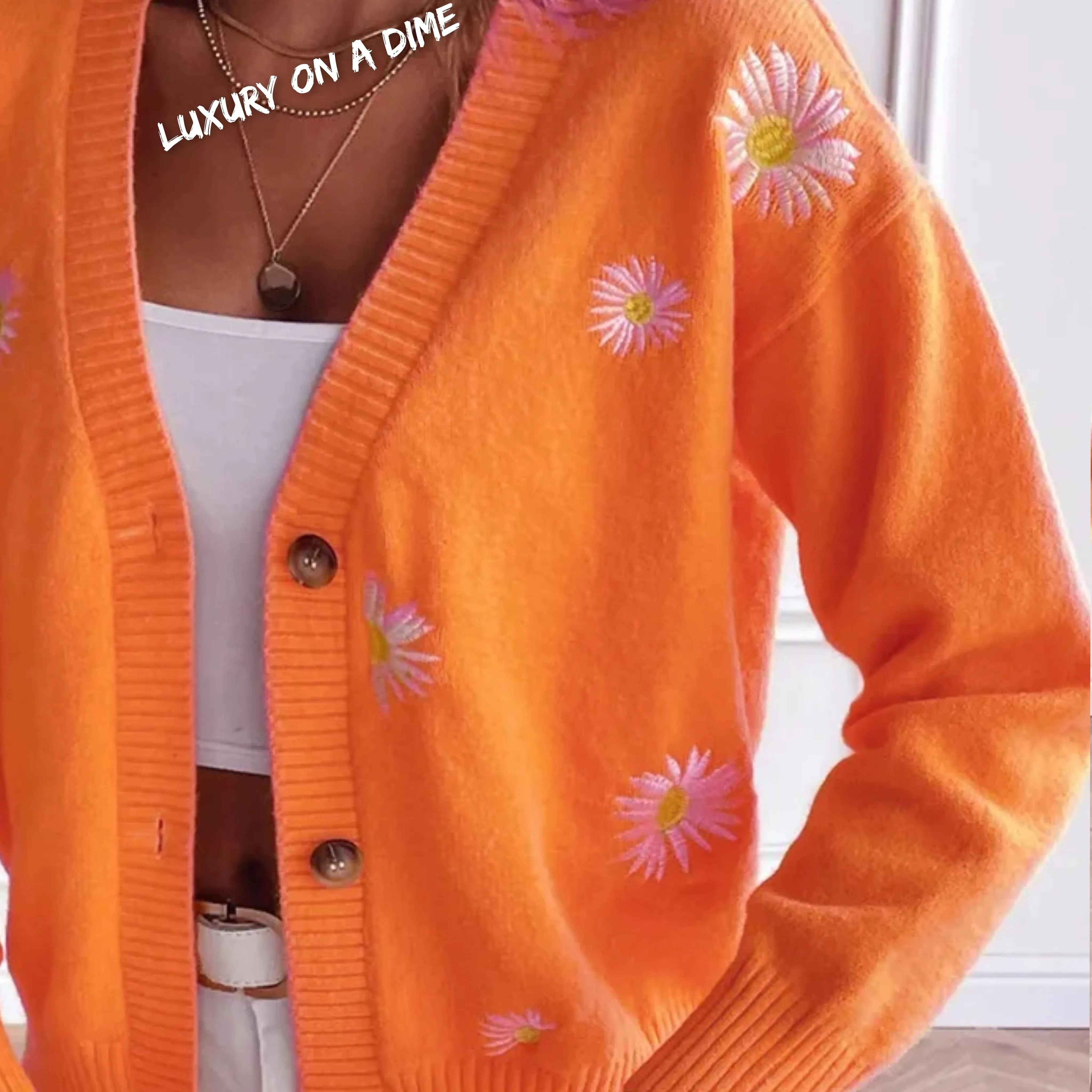 Embroidered Cropped Knit Button Front Retro Long Sleeve Soft Cardigan