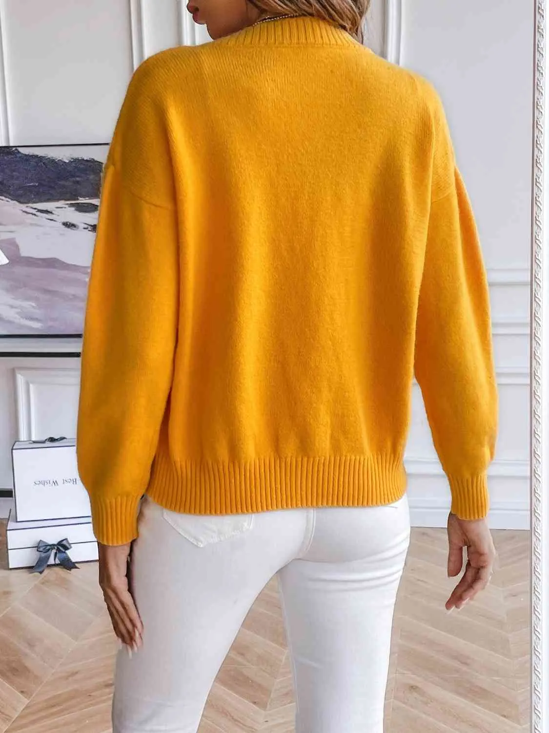 Embroidered Cropped Knit Button Front Retro Long Sleeve Soft Cardigan