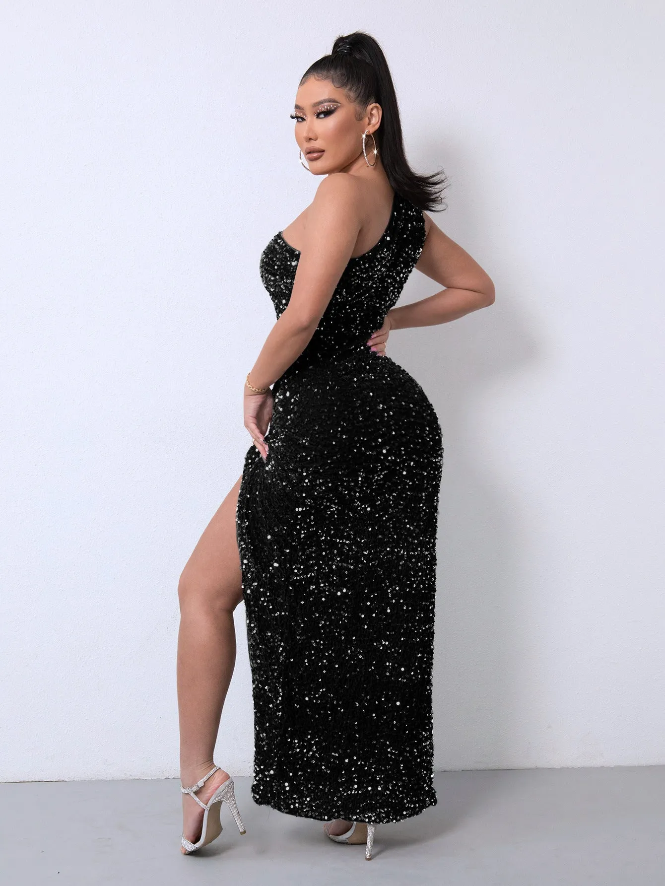 Fashion Sleeveless Sequin Sequined Flannel Slit Dresses