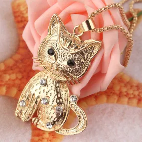 Gold Crystal Cat Pendant