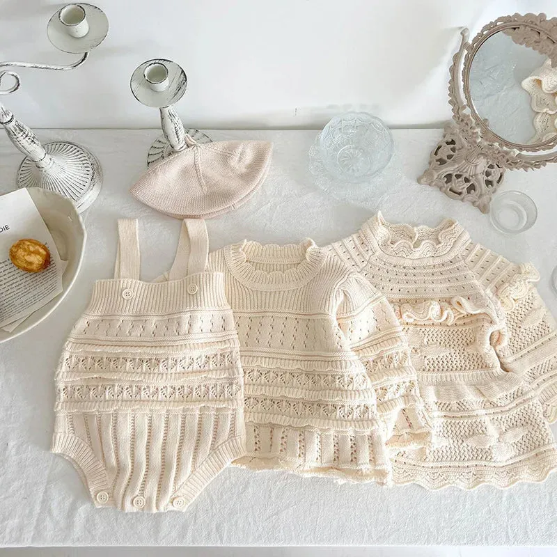 Knitted Baby Girls Suit - 3PCS Outfits Set