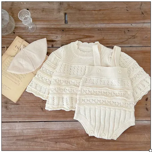 Knitted Baby Girls Suit - 3PCS Outfits Set