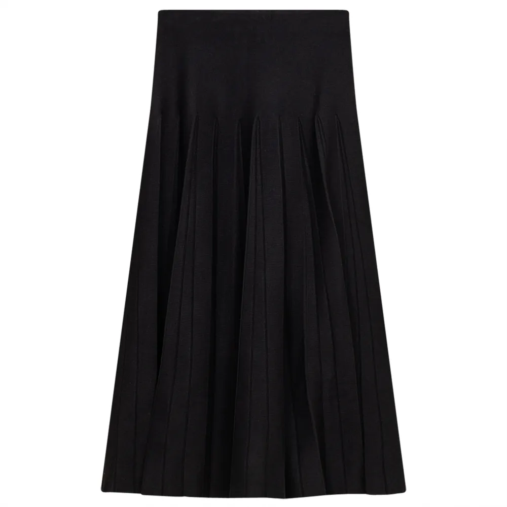 Ladies Knit Pleated Midi Skirt