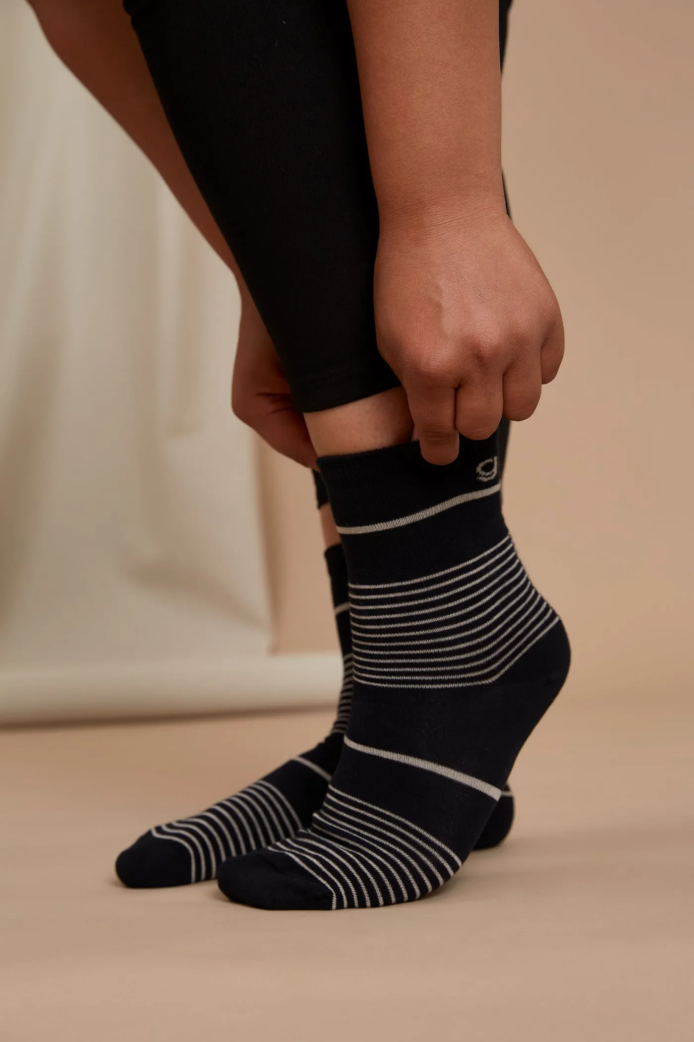 Olivia Striped Cotton Socks Black/Chalk