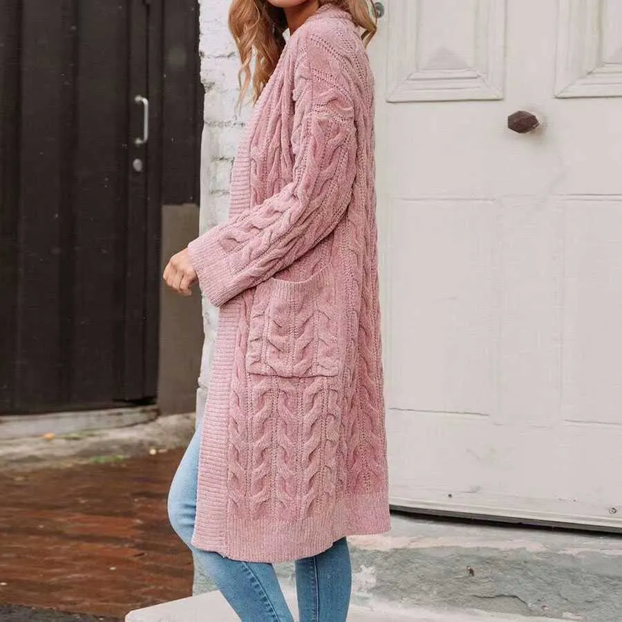 Oversized Boho French Braid Braided Knit Long Cardigan Sweaters