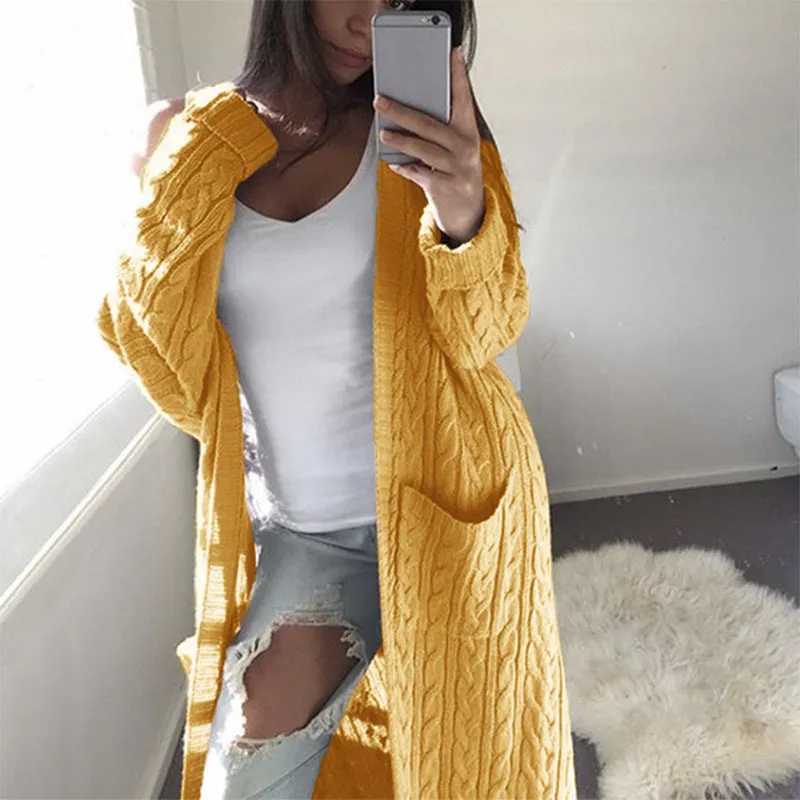 Oversized Boho French Braid Braided Knit Long Cardigan Sweaters