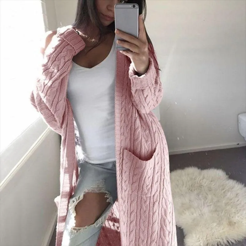 Oversized Boho French Braid Braided Knit Long Cardigan Sweaters