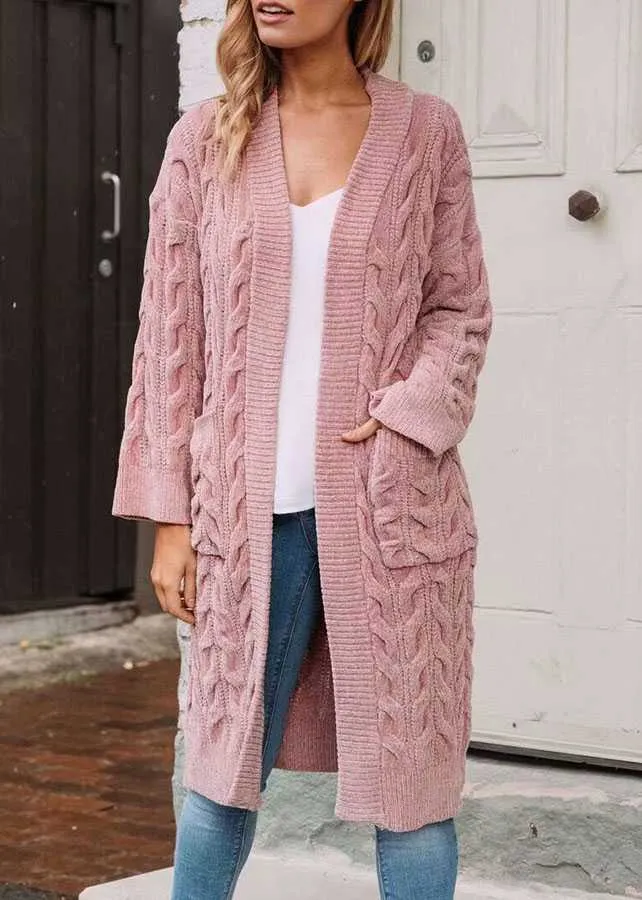 Oversized Boho French Braid Braided Knit Long Cardigan Sweaters