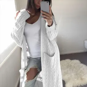 Oversized Boho French Braid Braided Knit Long Cardigan Sweaters
