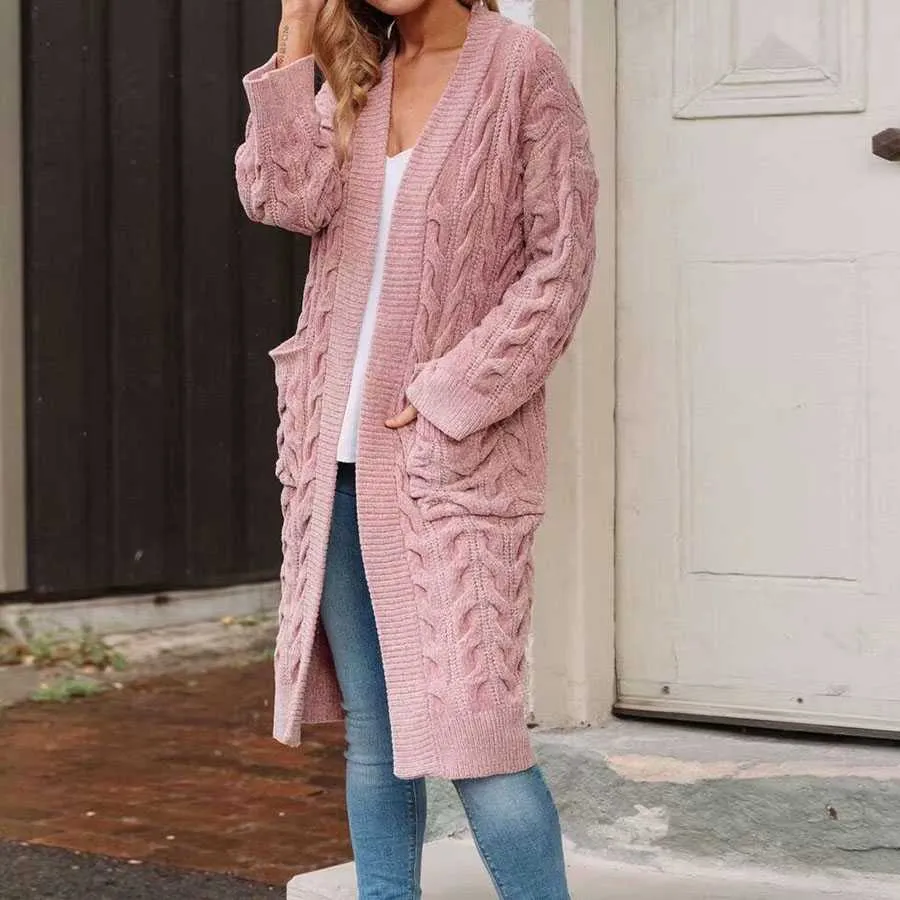 Oversized Boho French Braid Braided Knit Long Cardigan Sweaters