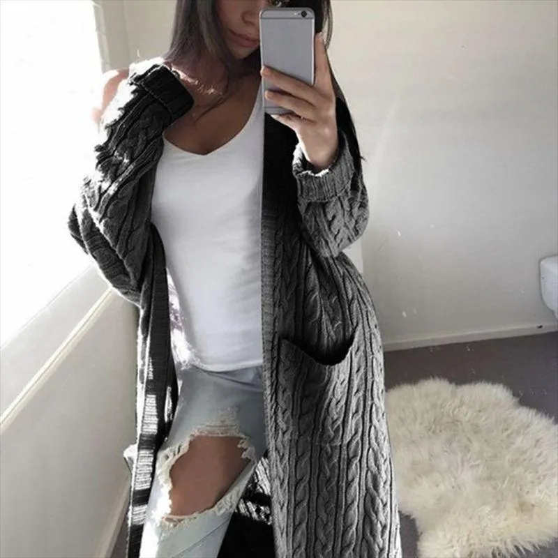 Oversized Boho French Braid Braided Knit Long Cardigan Sweaters
