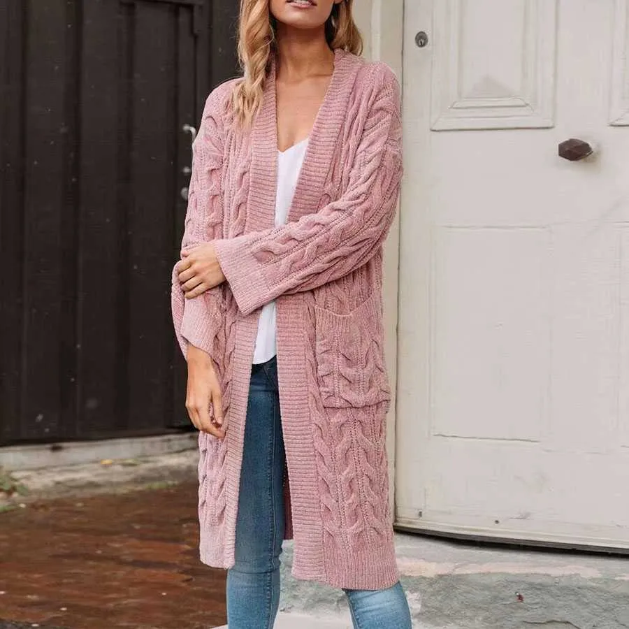 Oversized Boho French Braid Braided Knit Long Cardigan Sweaters