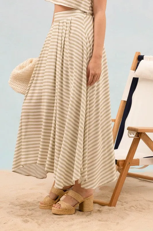 SERAPHINA STRIPE HIGH WAIST PLEATED MIDI SKIRT