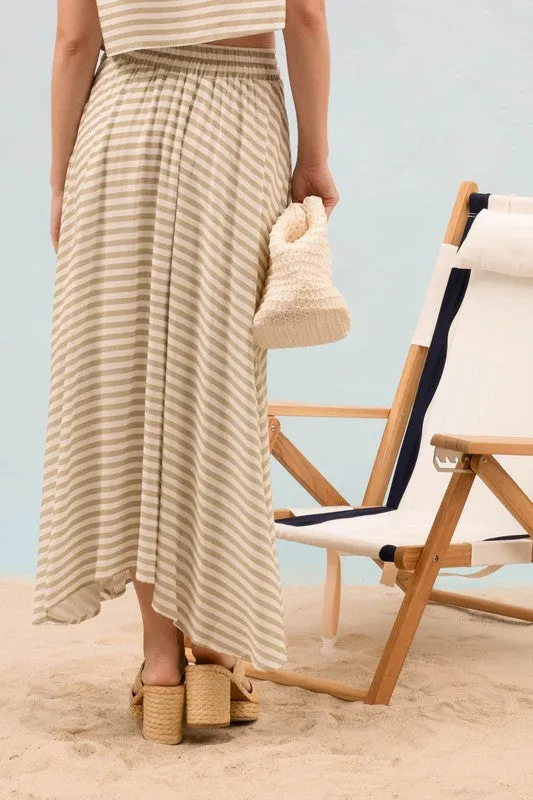 SERAPHINA STRIPE HIGH WAIST PLEATED MIDI SKIRT