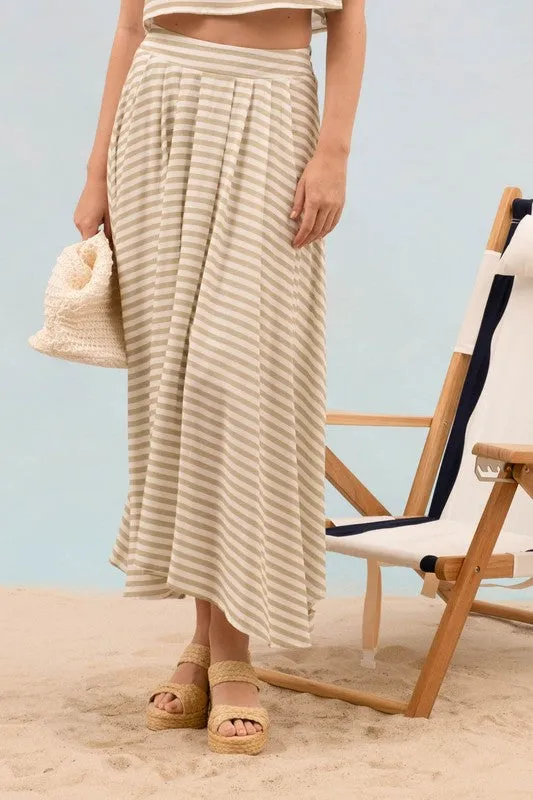 SERAPHINA STRIPE HIGH WAIST PLEATED MIDI SKIRT