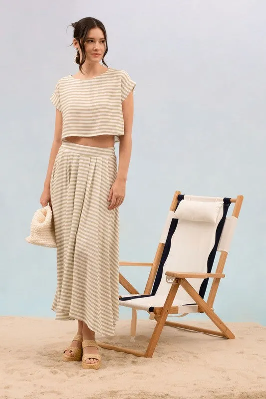 SERAPHINA STRIPE HIGH WAIST PLEATED MIDI SKIRT