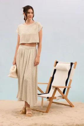SERAPHINA STRIPE HIGH WAIST PLEATED MIDI SKIRT