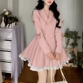 Sparkling Snow-Dusted Rosy Lamplight    Sweater Dress Kawaii Academia Y2K Cottagecore Coquette Fairycore Dollette Princesscore