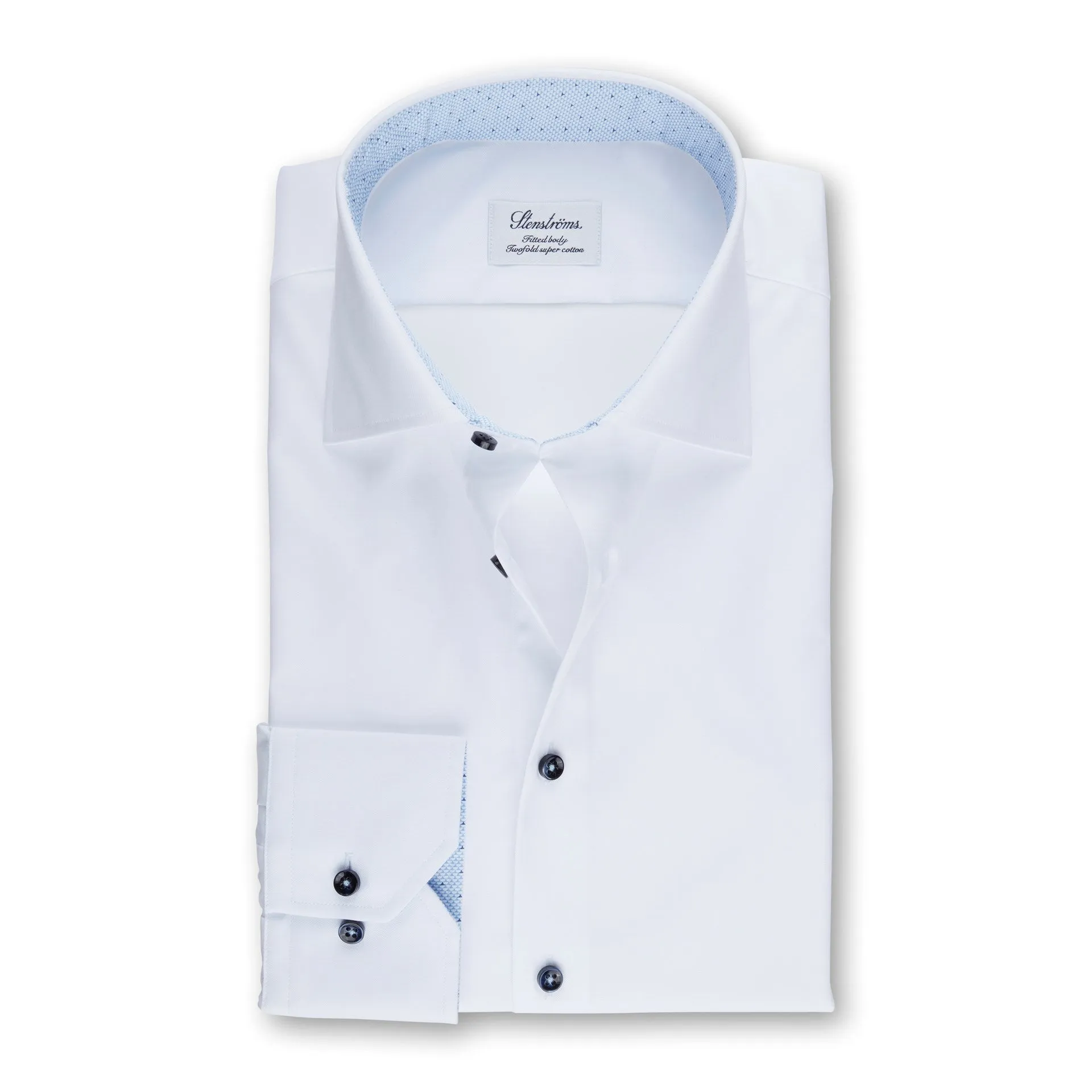 Stenstroms White Fitted Body Shirt With Contrast