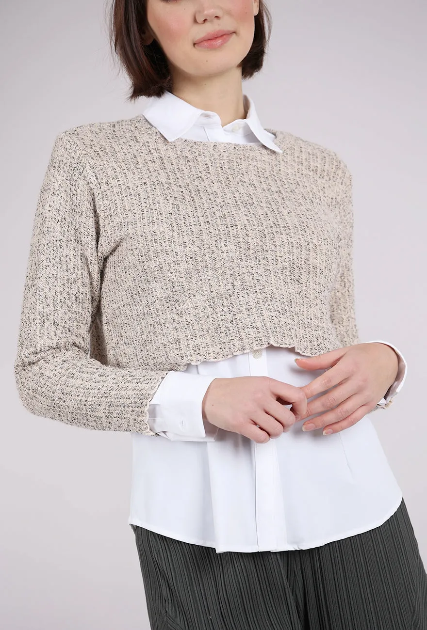Texture Knit Curve Crop Sweater, Pearly