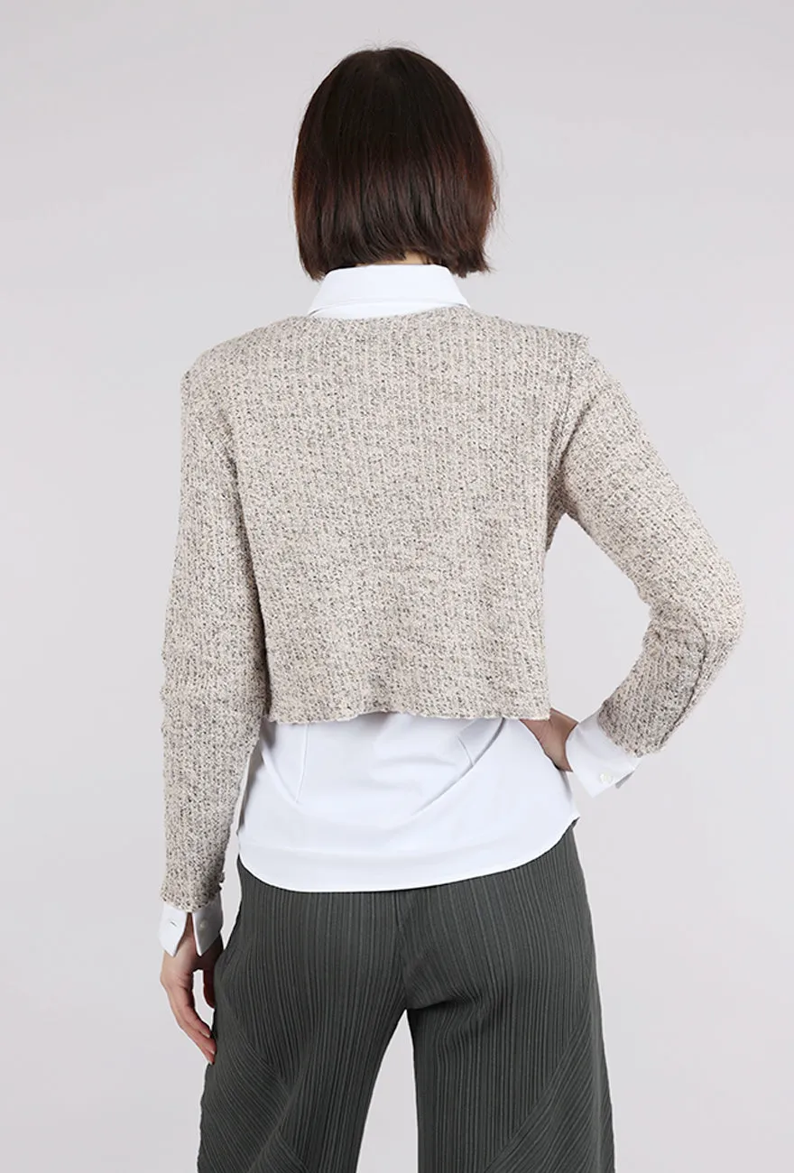 Texture Knit Curve Crop Sweater, Pearly