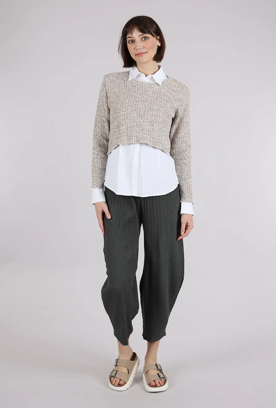 Texture Knit Curve Crop Sweater, Pearly
