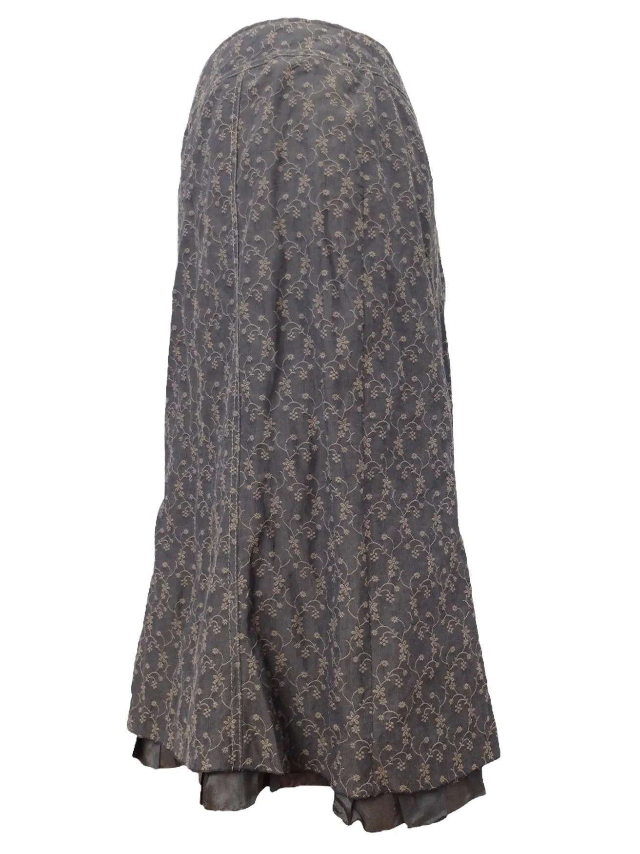 Vintage 90s Y2K Bohemian Preppy Brown Floral Mid-Rise Trumpet Circle Midi Skirt | Size S