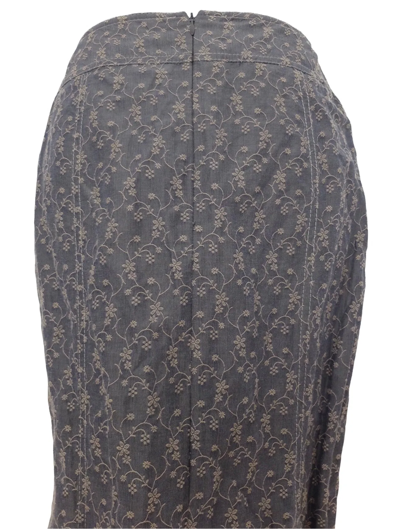 Vintage 90s Y2K Bohemian Preppy Brown Floral Mid-Rise Trumpet Circle Midi Skirt | Size S