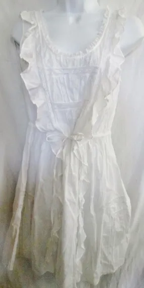 WOMENS Peasant Lace Ruffle Dress Midi Skirt Cotton WHITE S Hippie Festival