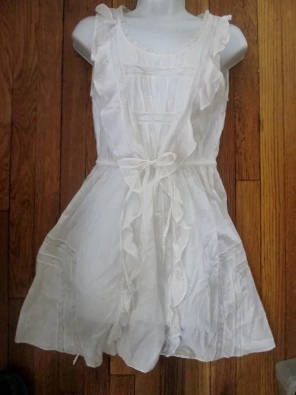 WOMENS Peasant Lace Ruffle Dress Midi Skirt Cotton WHITE S Hippie Festival